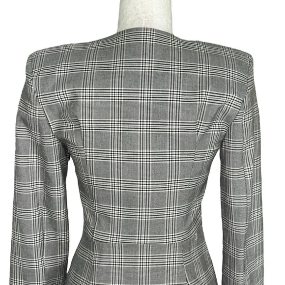 Zara Black & White Plaid Wrap Front Rhinestone Button Blazer Mini Dress - XS - Picture 11 of 16